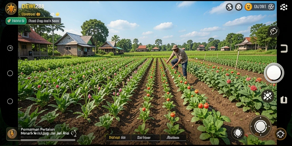 Screenshot gameplay DEWI288 yang menampilkan aktivitas bertani yang seru.
