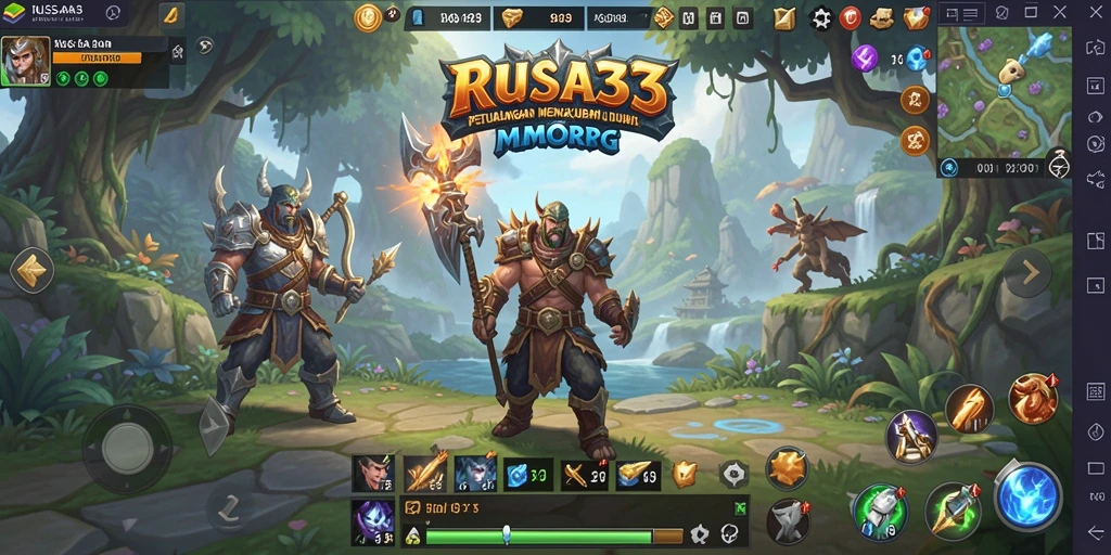 Screenshot gameplay menampilkan pertarungan epik di dunia RUSA33.