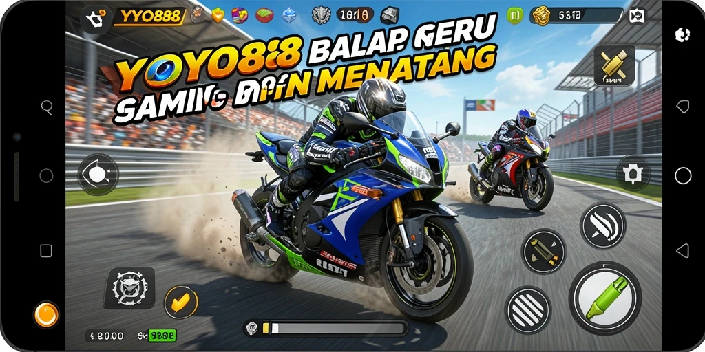 Gameplay seru balap motor di YOYO88 dengan lintasan menantang.